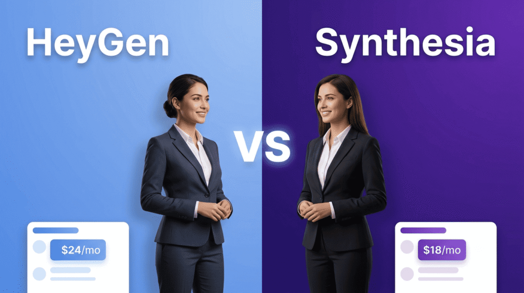 HeyGen vs Synthesia 2026 comparison — AI video generator features, pricing, and avatars side by side