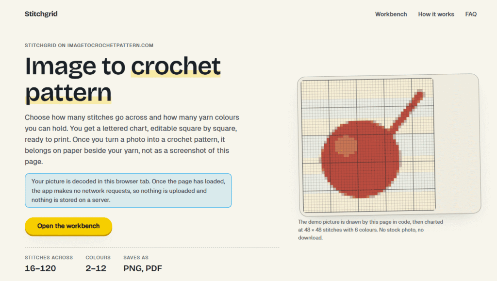 Stitchgrid image to crochet pattern chart showing a photo converted into a stitch grid