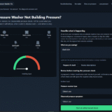 Pressure Washer Fix interactive troubleshooting panel showing pressure gauge and diagnostic steps