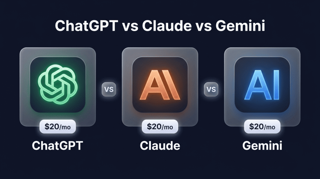 ChatGPT vs Claude vs Gemini 2026 comparison — which AI chatbot is worth $20 per month