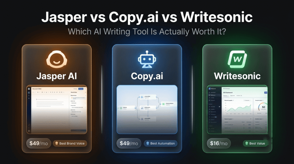 Jasper vs Copy.ai vs Writesonic comparison — which AI writing tool is best for content teams