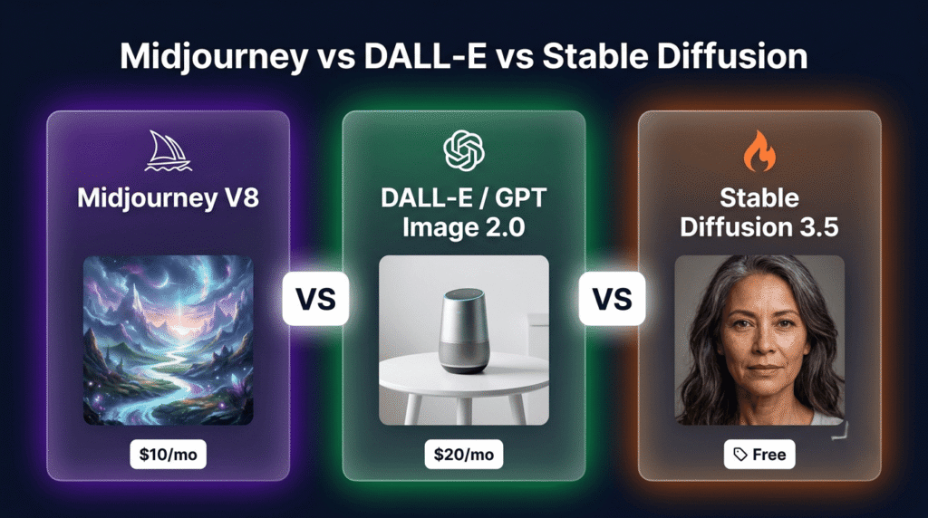 Midjourney vs DALL-E vs Stable Diffusion 2026 comparison — which AI image generator is best